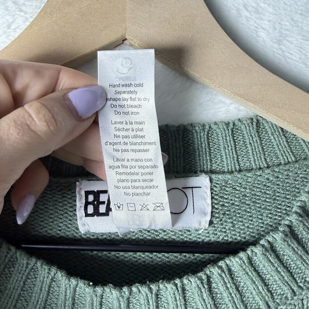 Beach Riot Checkered & Stripe Knit Crewneck Sweater Sage Green Cream Women M - Picture 4 of 8